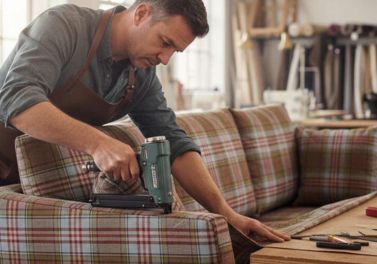 Custom sofa reupholstery with premium fabric